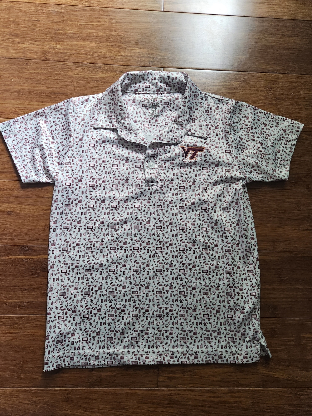 Garb Boys Virginia Tech VT Logo Polo with Maroon Football Microprint Kids, 5T